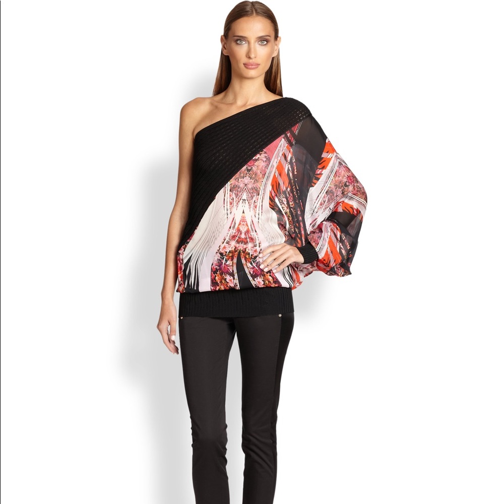 Roberto Cavalli Silk Blouson One Shoulder Top